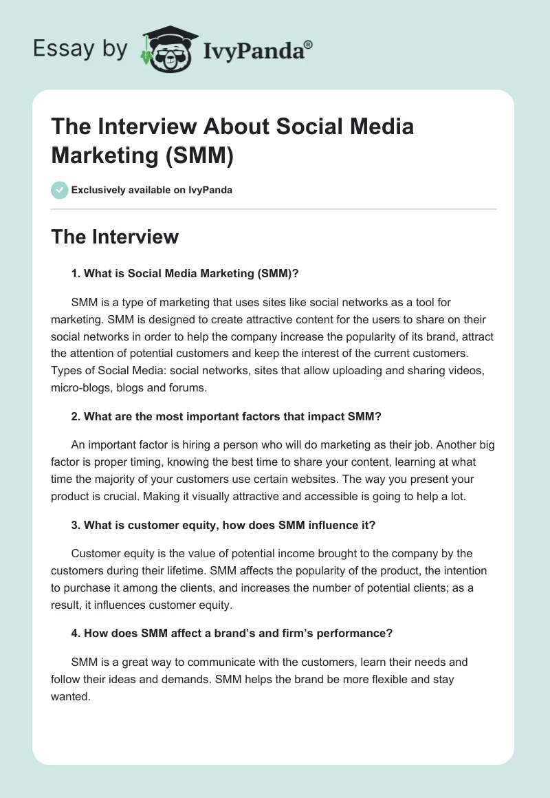 The Interview About Social Media Marketing (SMM). Page 1