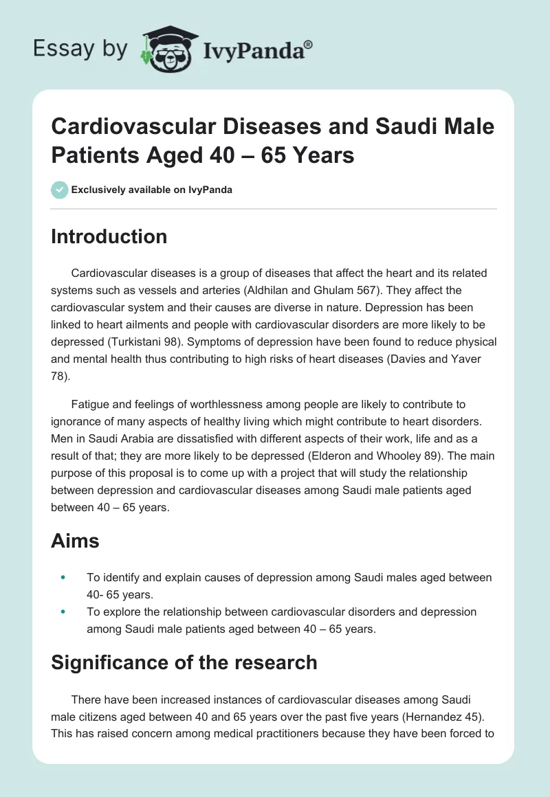 Cardiovascular Diseases and Saudi Male Patients Aged 40 – 65 Years. Page 1