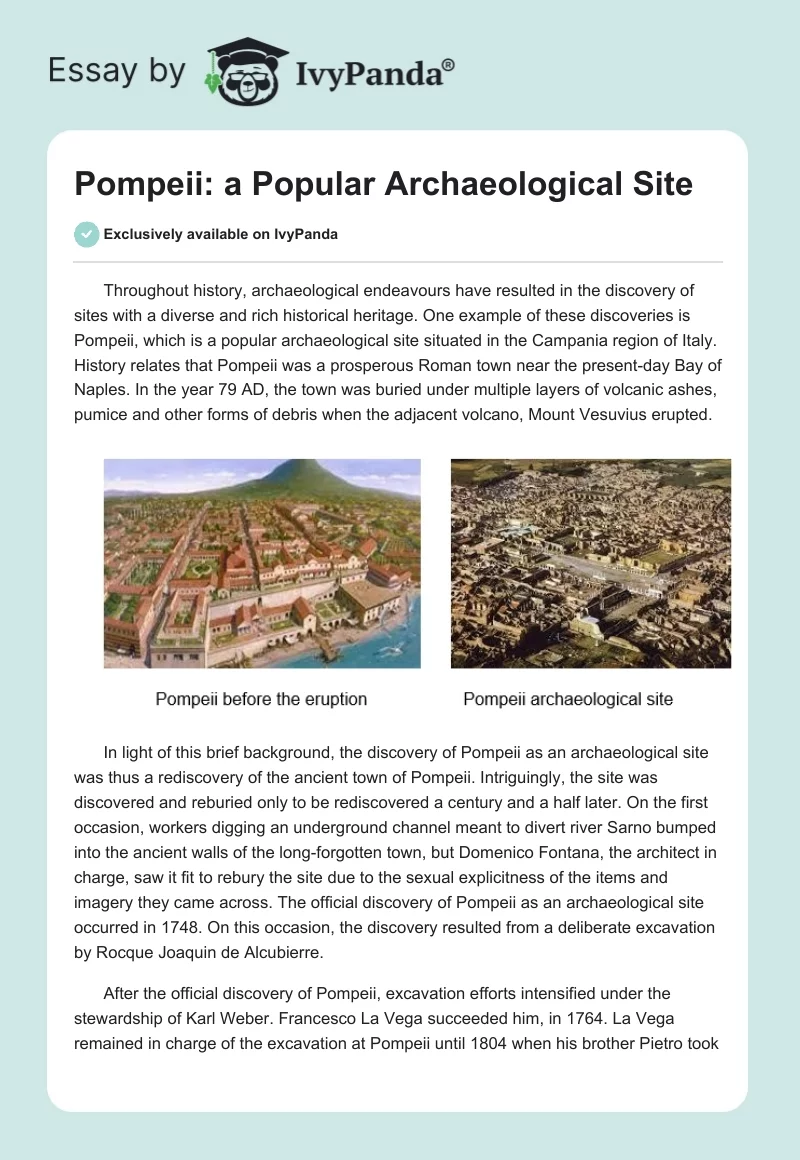 Pompeii: A Popular Archaeological Site. Page 1