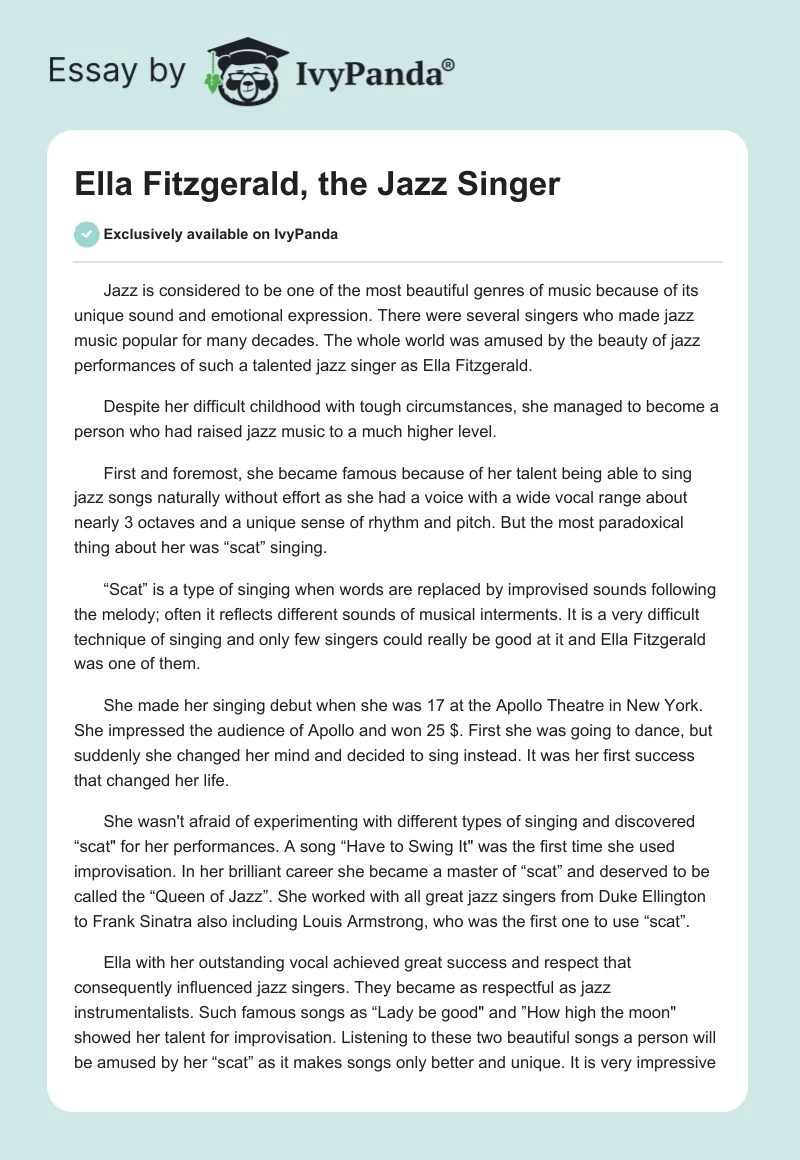 Ella Fitzgerald, the Jazz Singer. Page 1
