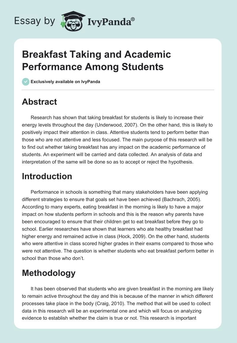 Breakfast Taking and Academic Performance Among Students. Page 1