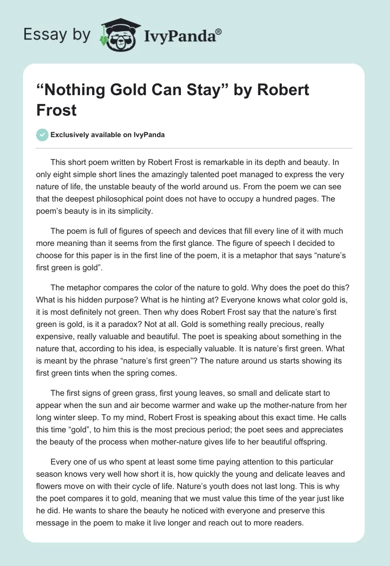 “Nothing Gold Can Stay” by Robert Frost. Page 1