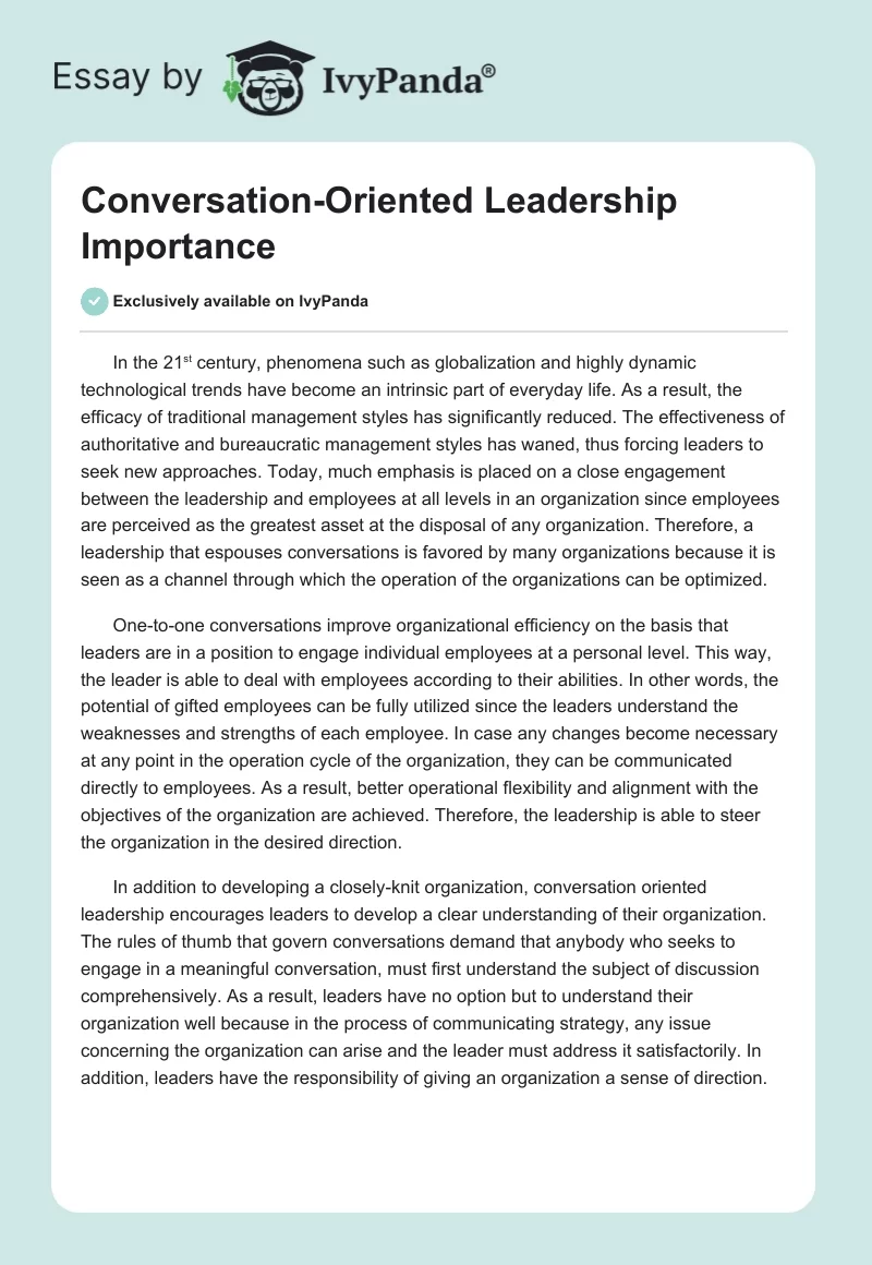 Conversation-Oriented Leadership Importance. Page 1