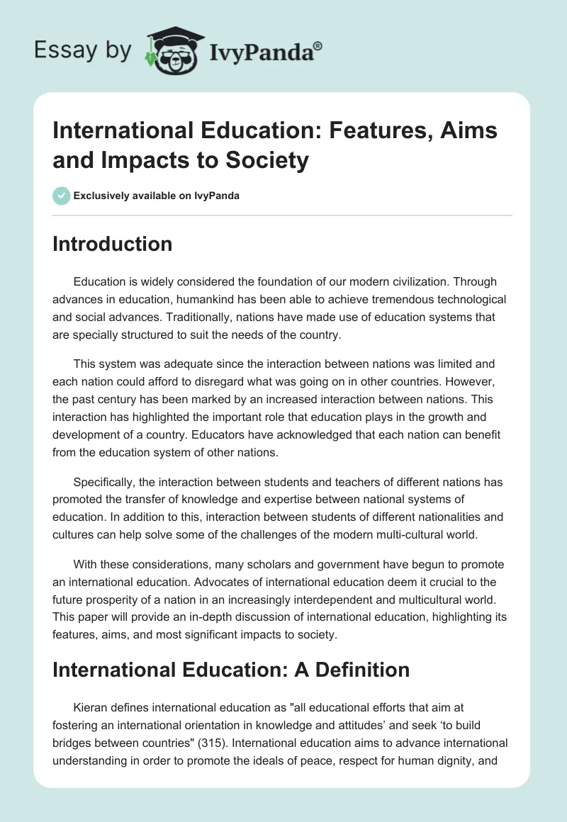International Education: Features, Aims and Impacts to Society. Page 1
