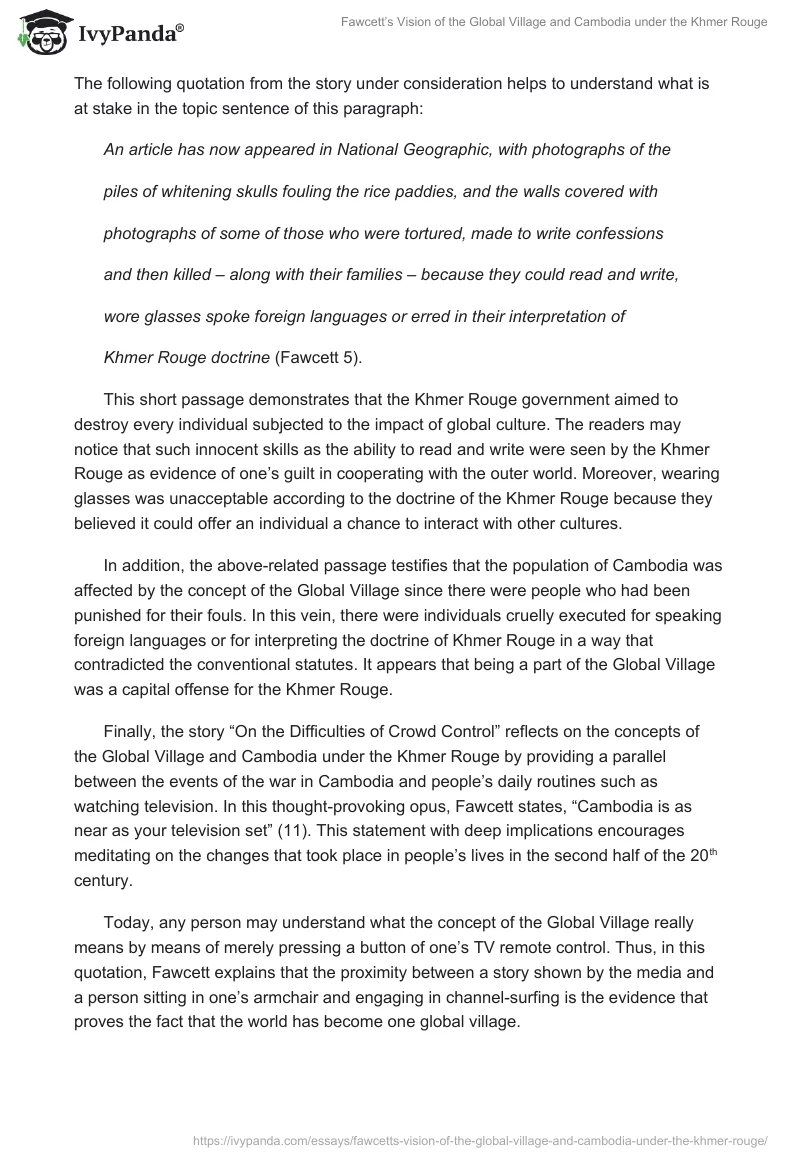 Fawcett’s Vision of the Global Village and Cambodia under the Khmer Rouge. Page 2