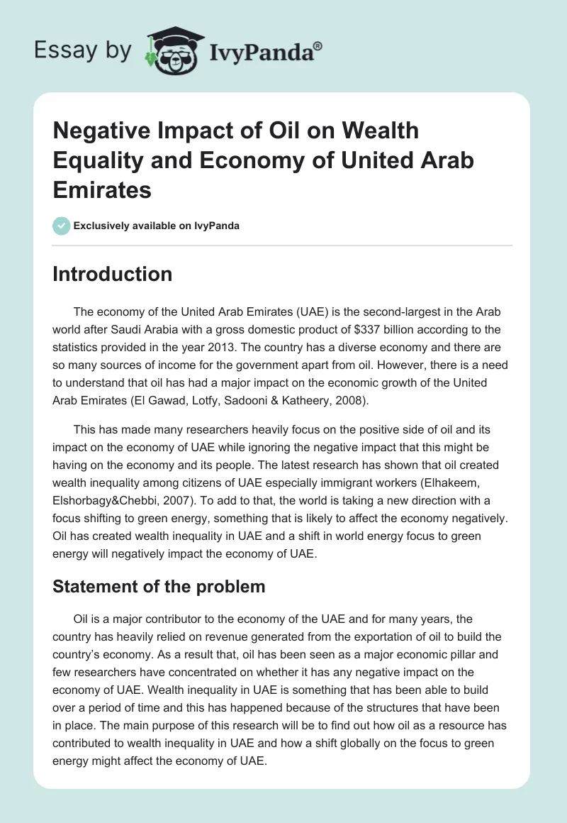 Negative Impact of Oil on Wealth Equality and Economy of United Arab Emirates. Page 1