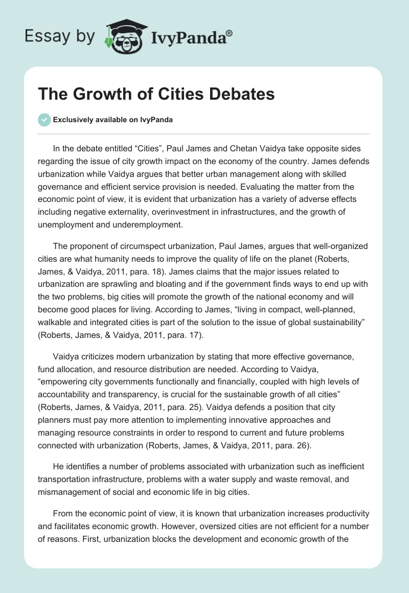 The Growth of Cities Debates. Page 1