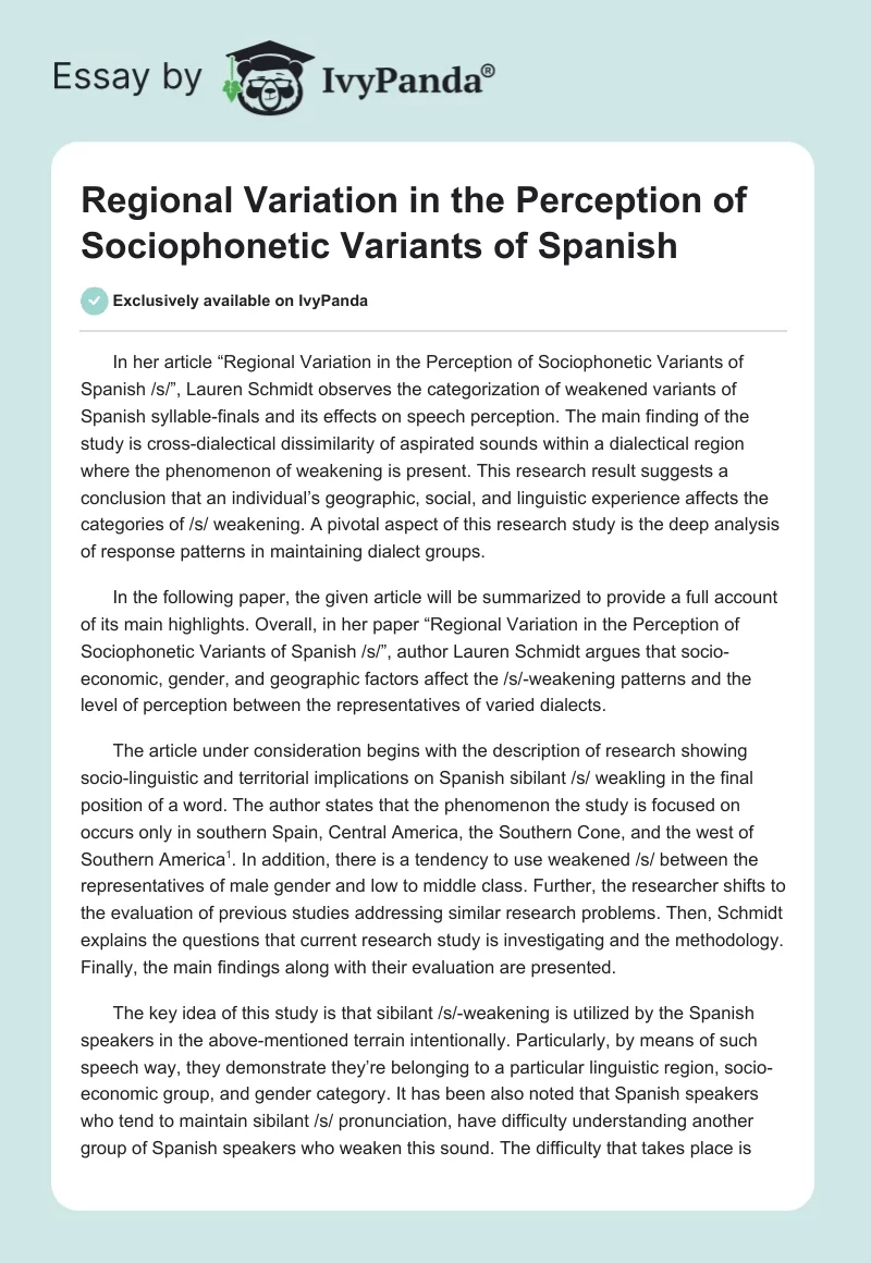 Regional Variation in the Perception of Sociophonetic Variants of Spanish. Page 1
