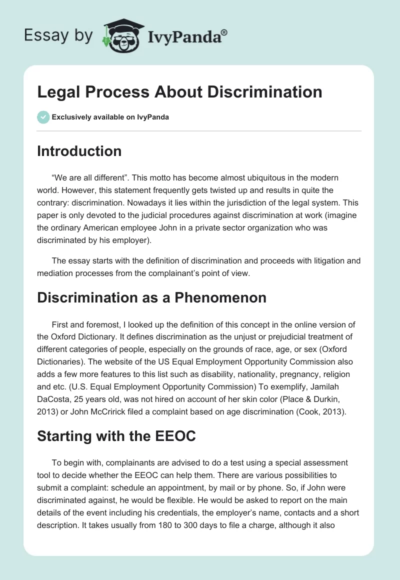 Legal Process About Discrimination. Page 1