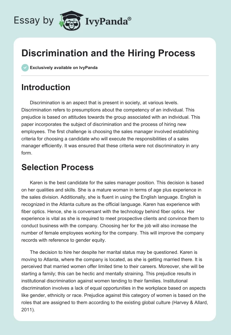 Discrimination and the Hiring Process. Page 1
