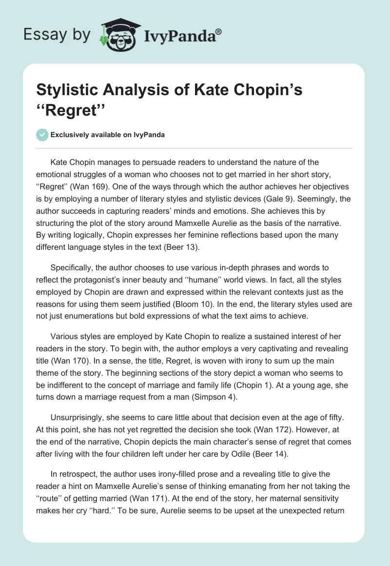 Stylistic Analysis of Kate Chopin’s ‘‘Regret’’. Page 1