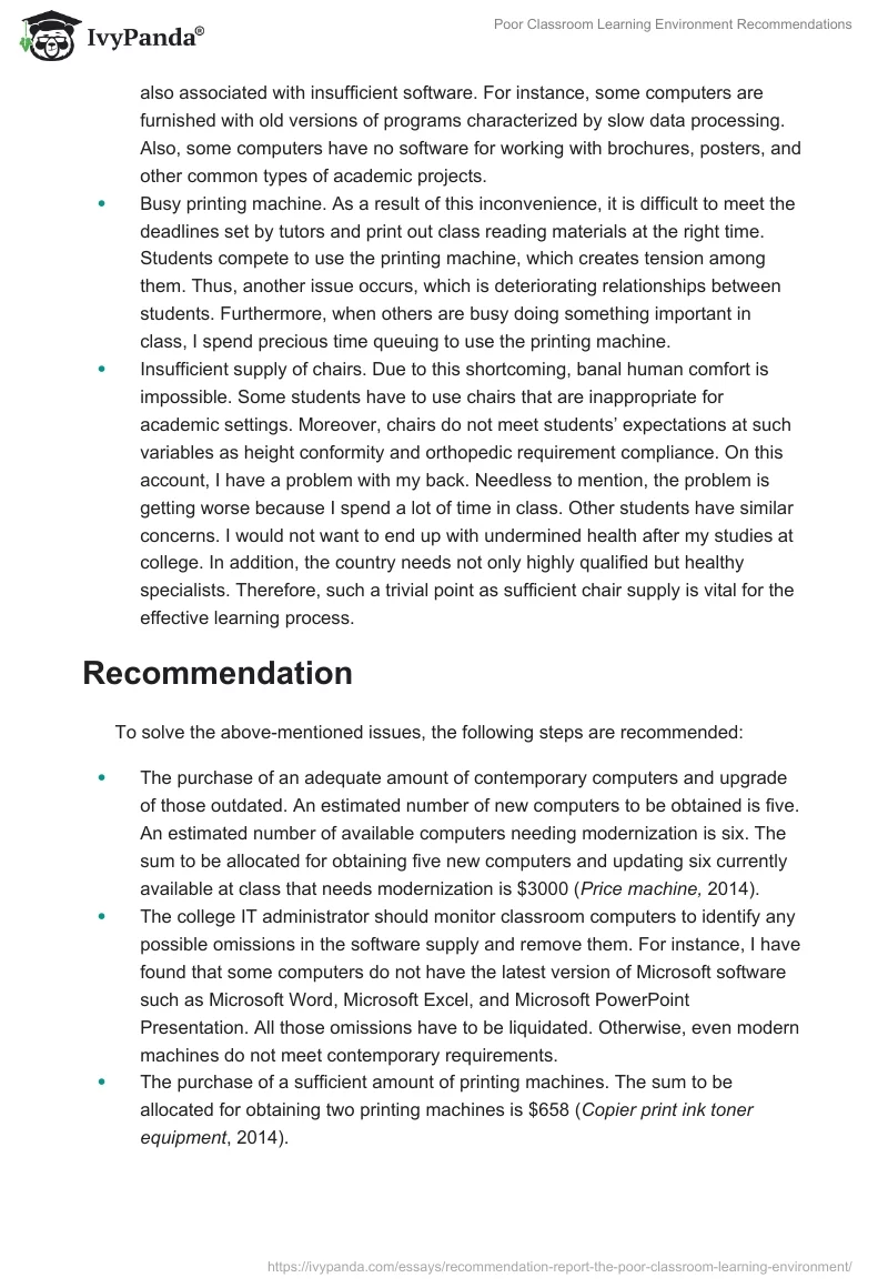 Poor Classroom Learning Environment Recommendations. Page 2