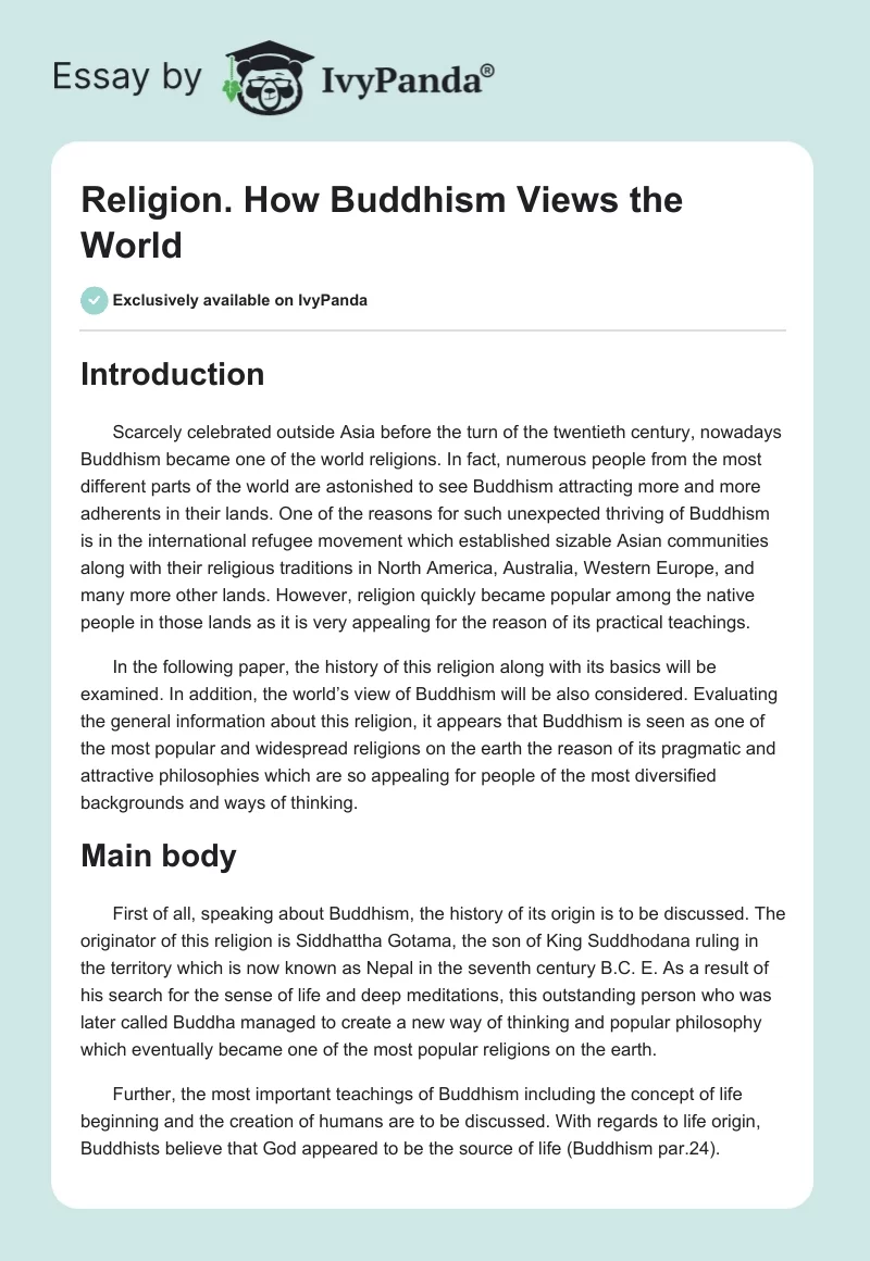 Religion. How Buddhism Views the World. Page 1