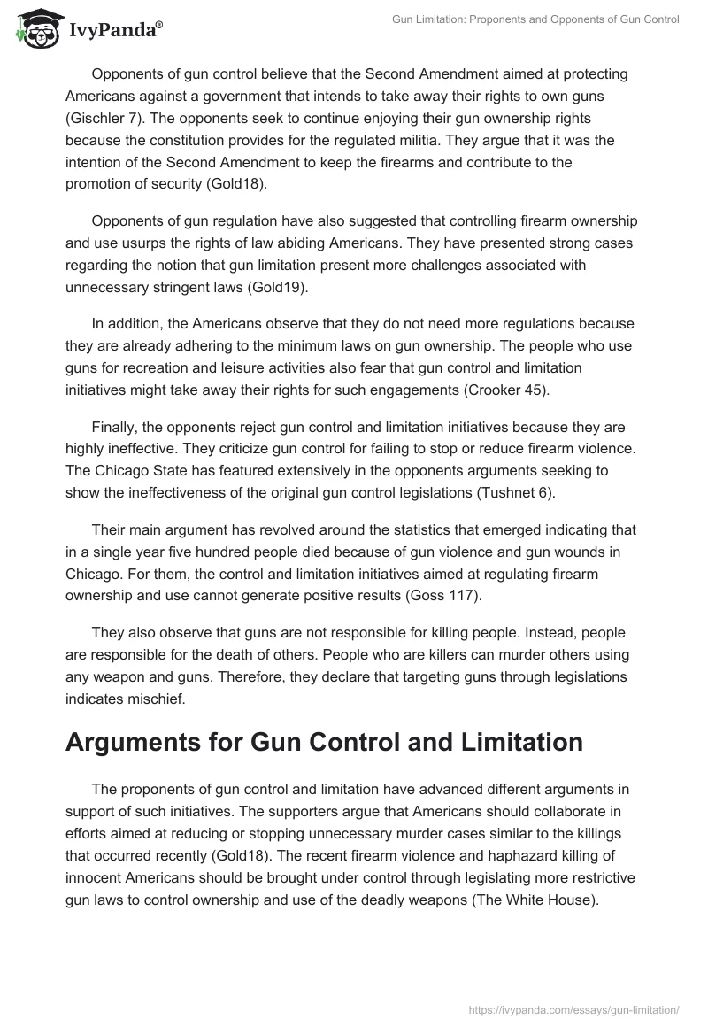 Gun Limitation: Proponents and Opponents of Gun Control. Page 2