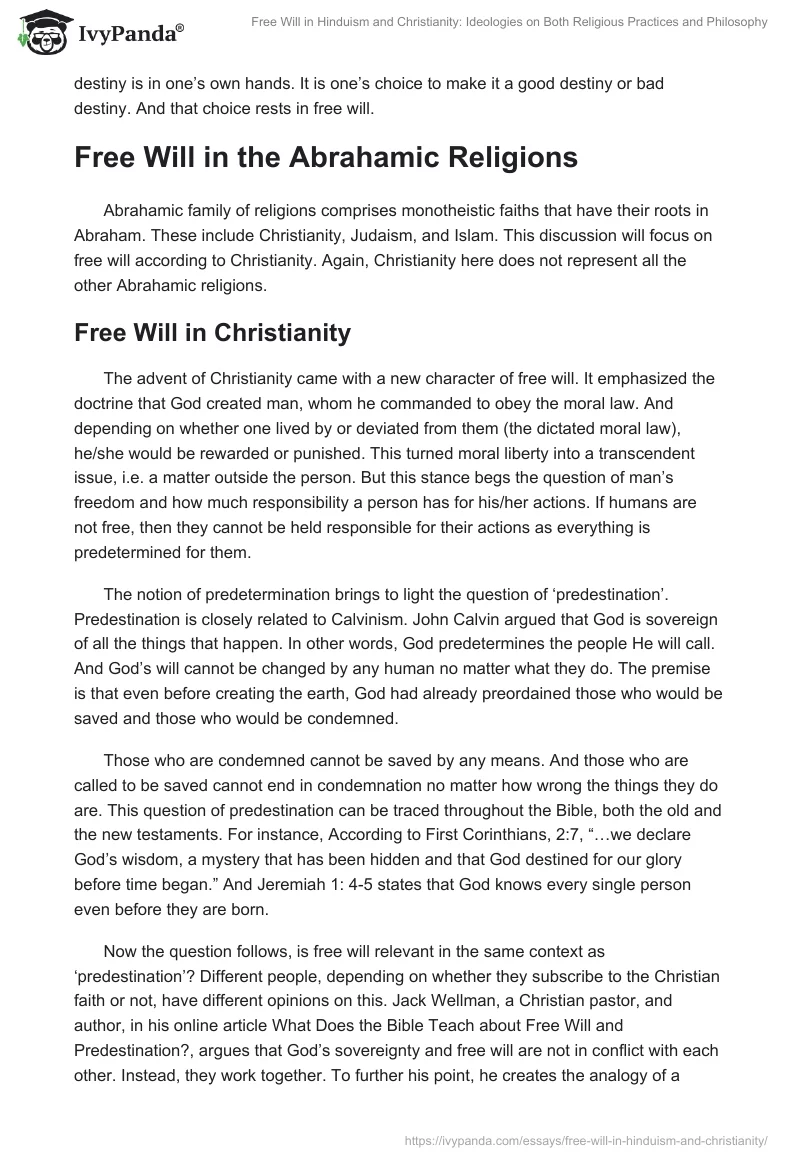 Free Will in Hinduism and Christianity: Ideologies on Both Religious Practices and Philosophy. Page 3