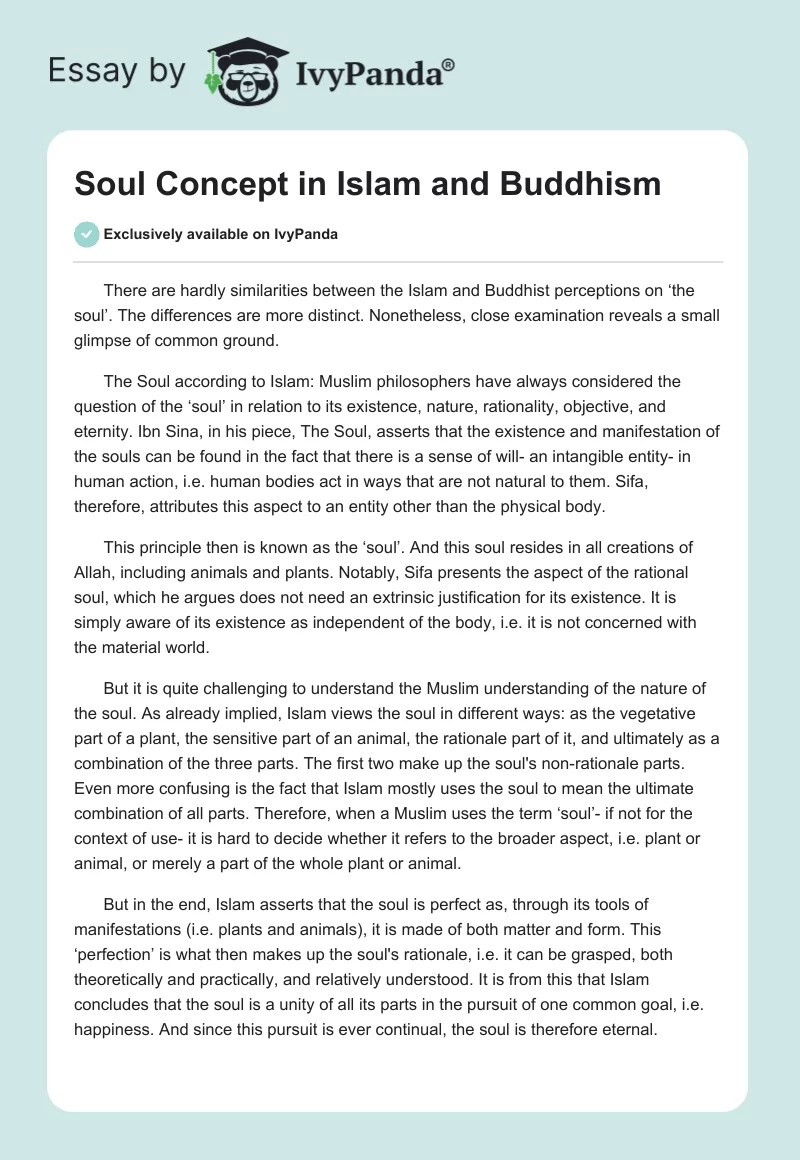 Soul Concept in Islam and Buddhism. Page 1