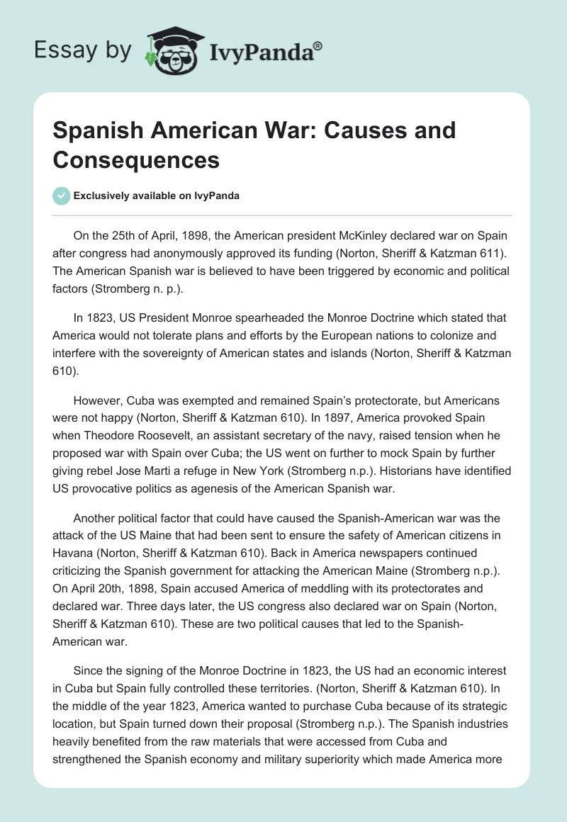 Spanish American War: Causes and Consequences. Page 1
