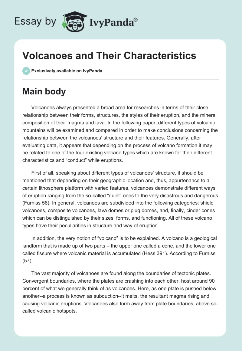 Volcanoes and Their Characteristics. Page 1