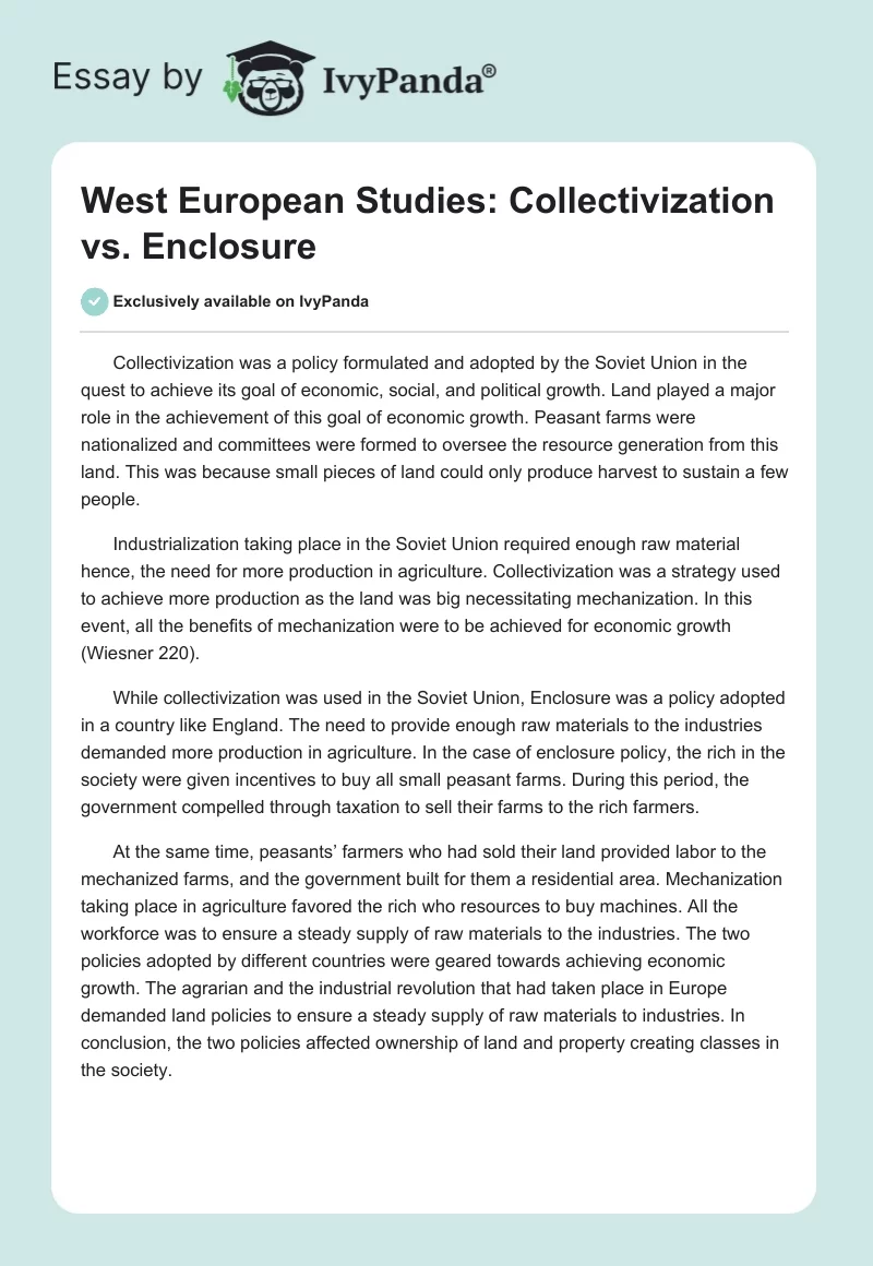West European Studies: Collectivization vs. Enclosure. Page 1