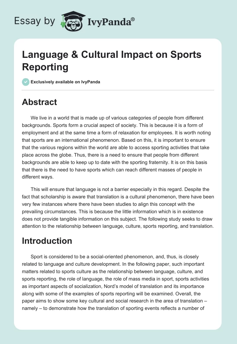Language & Cultural Impact on Sports Reporting. Page 1
