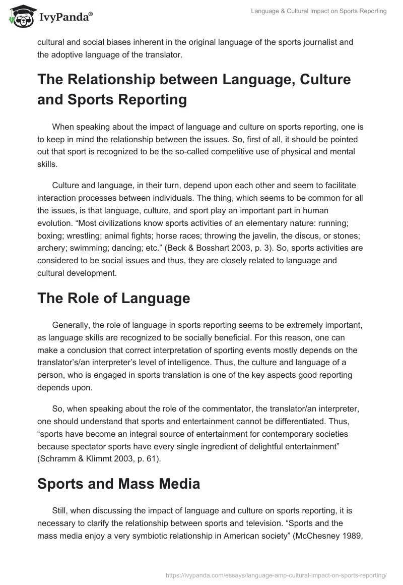 Language & Cultural Impact on Sports Reporting. Page 2