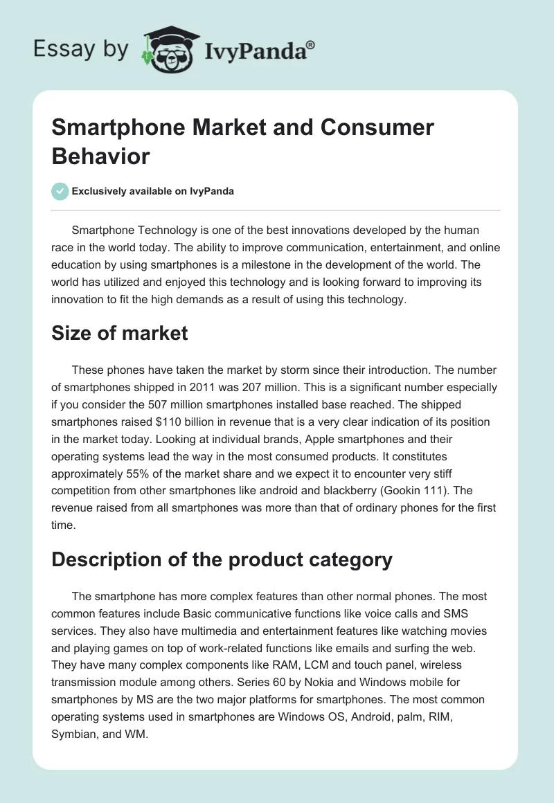 Smartphone Market and Consumer Behavior. Page 1