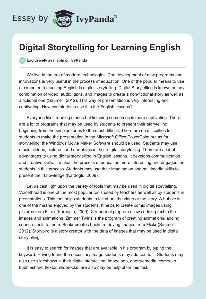 Digital Storytelling for Learning English. Page 1