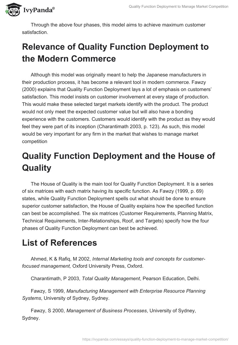 Quality Function Deployment to Manage Market Competition. Page 2