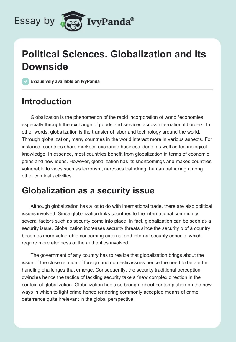 Political Sciences. Globalization and Its Downside. Page 1
