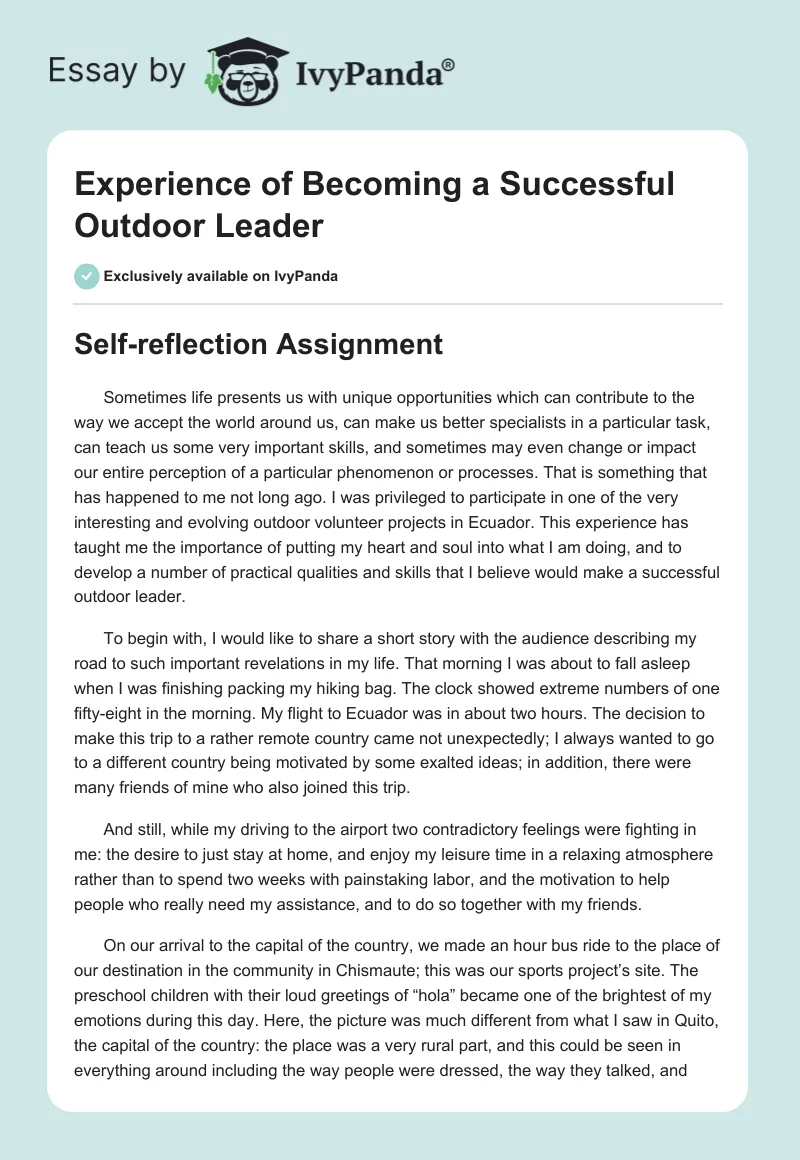 Experience of Becoming a Successful Outdoor Leader. Page 1