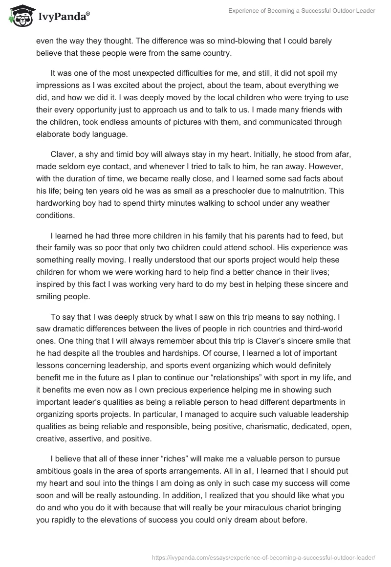 Experience of Becoming a Successful Outdoor Leader. Page 2