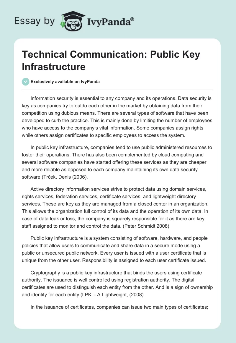 Technical Communication: Public Key Infrastructure. Page 1
