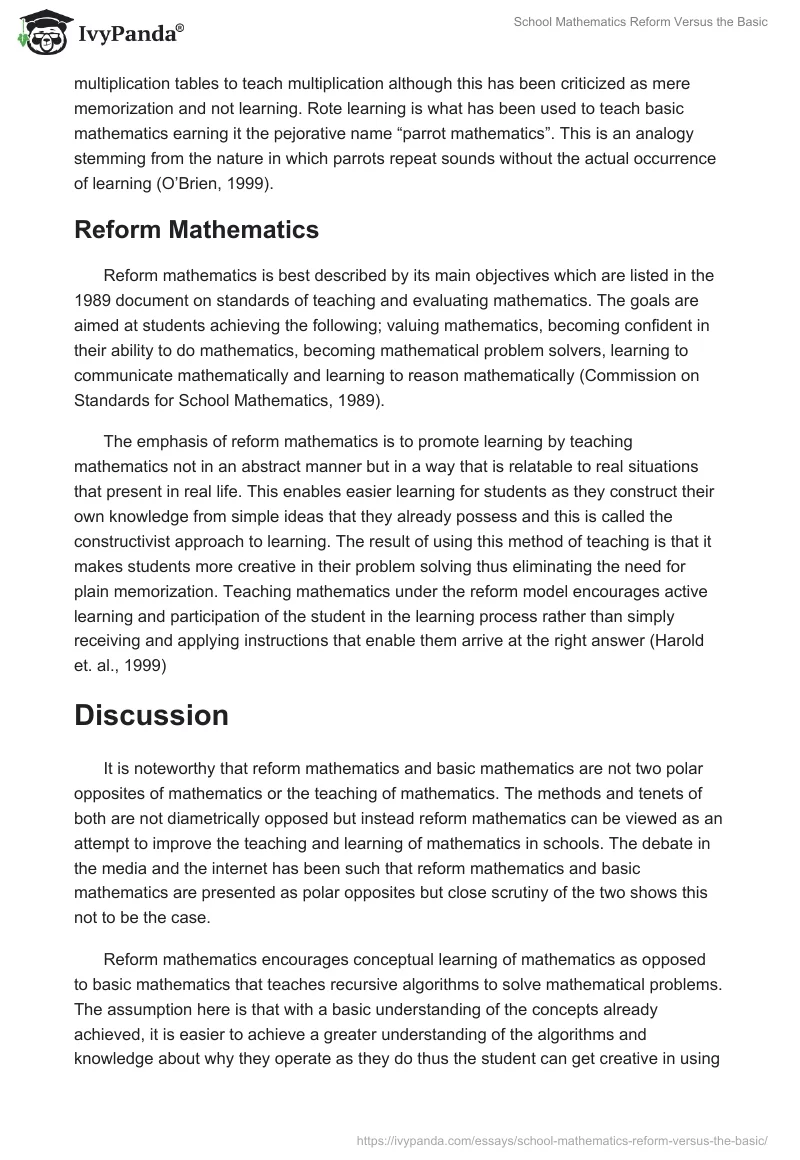 School Mathematics Reform Versus the Basic. Page 2