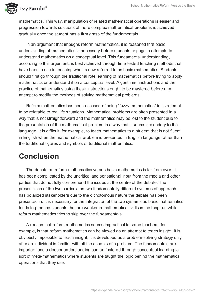 School Mathematics Reform Versus the Basic. Page 3