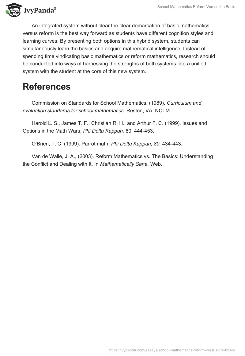 School Mathematics Reform Versus the Basic. Page 4