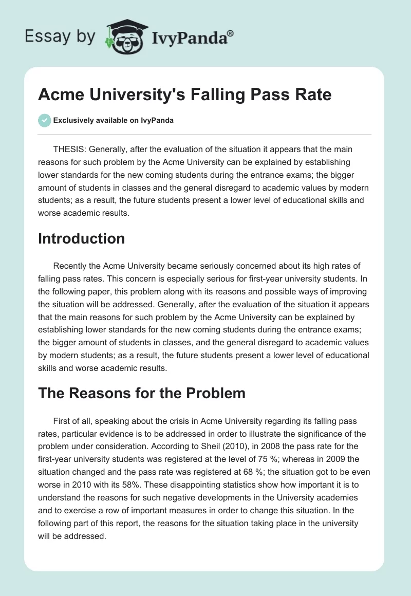 Acme University's Falling Pass Rate. Page 1