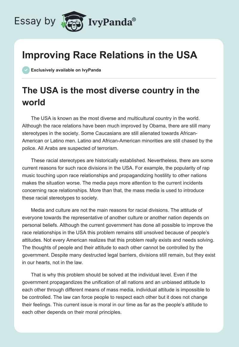 Improving Race Relations in the USA. Page 1