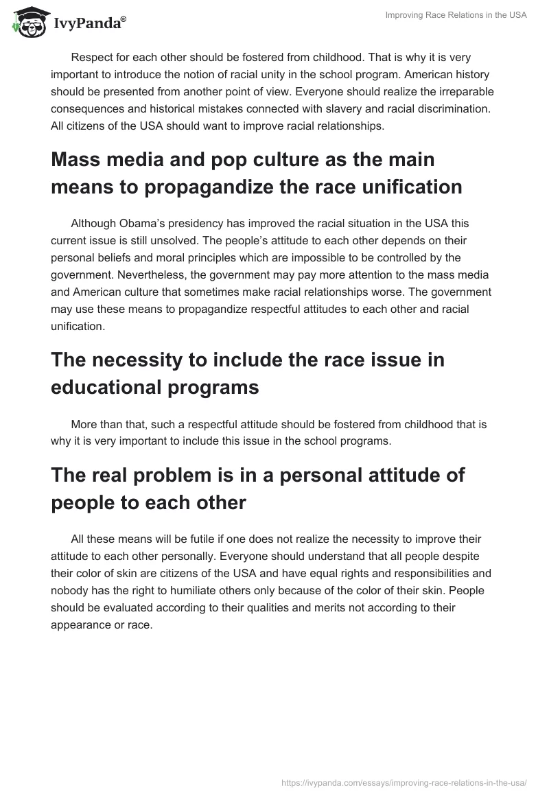 Improving Race Relations in the USA. Page 2