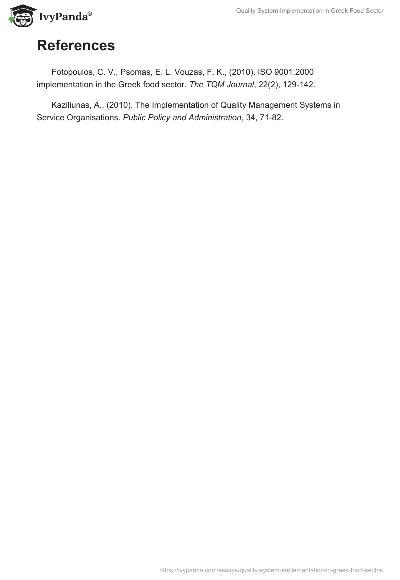 Quality System Implementation in Greek Food Sector. Page 3