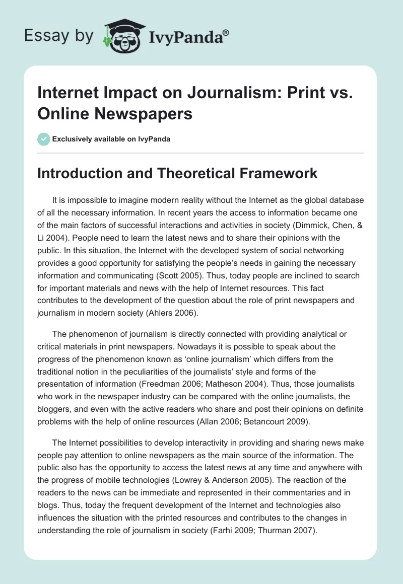 Internet Impact on Journalism: Print vs. Online Newspapers. Page 1