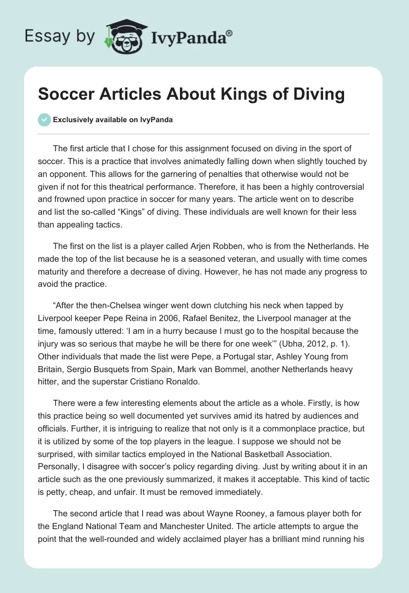 Soccer Articles About Kings of Diving. Page 1