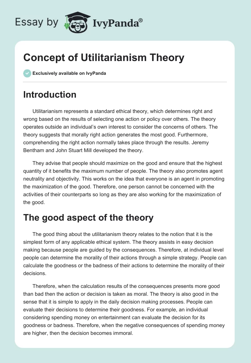 Concept of Utilitarianism Theory. Page 1