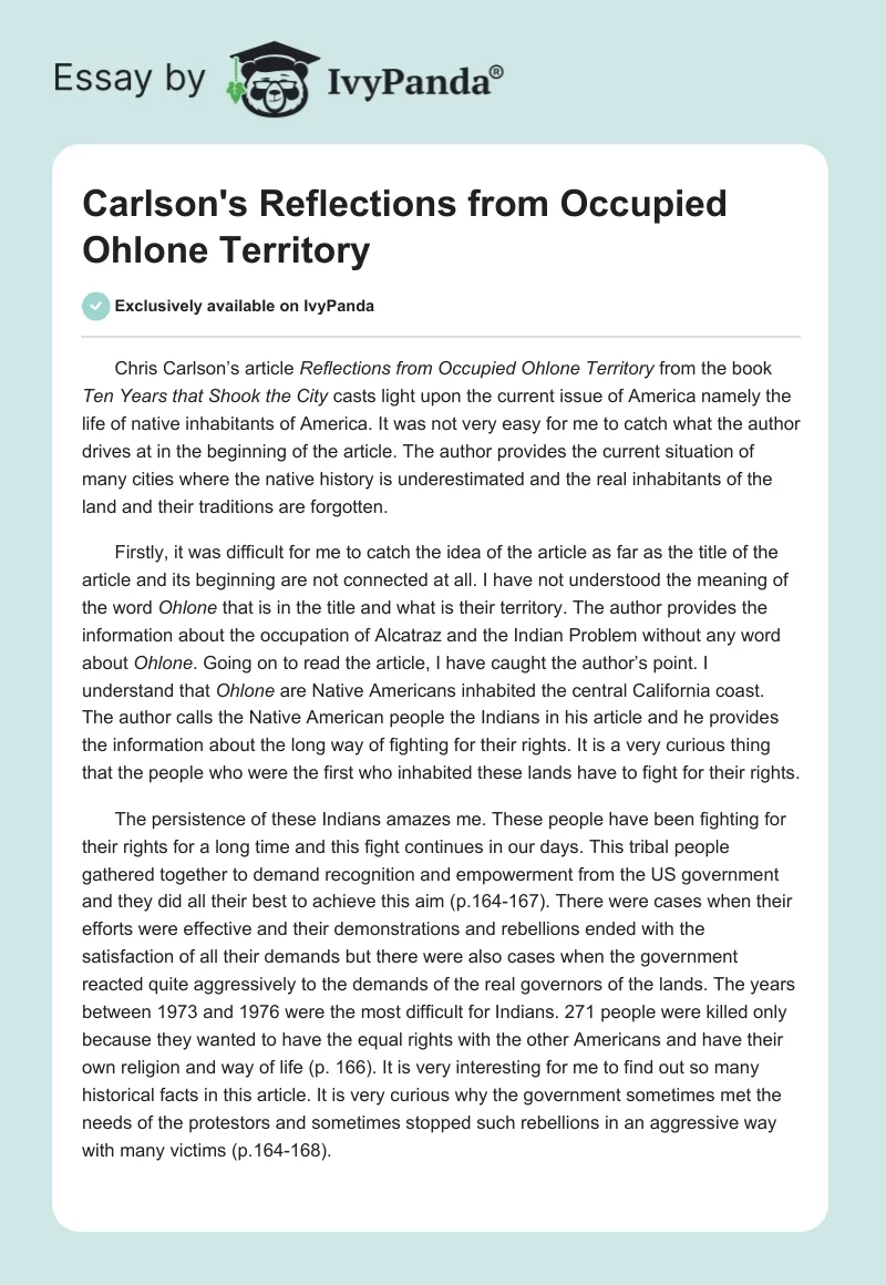 Carlson's "Reflections from Occupied Ohlone Territory". Page 1