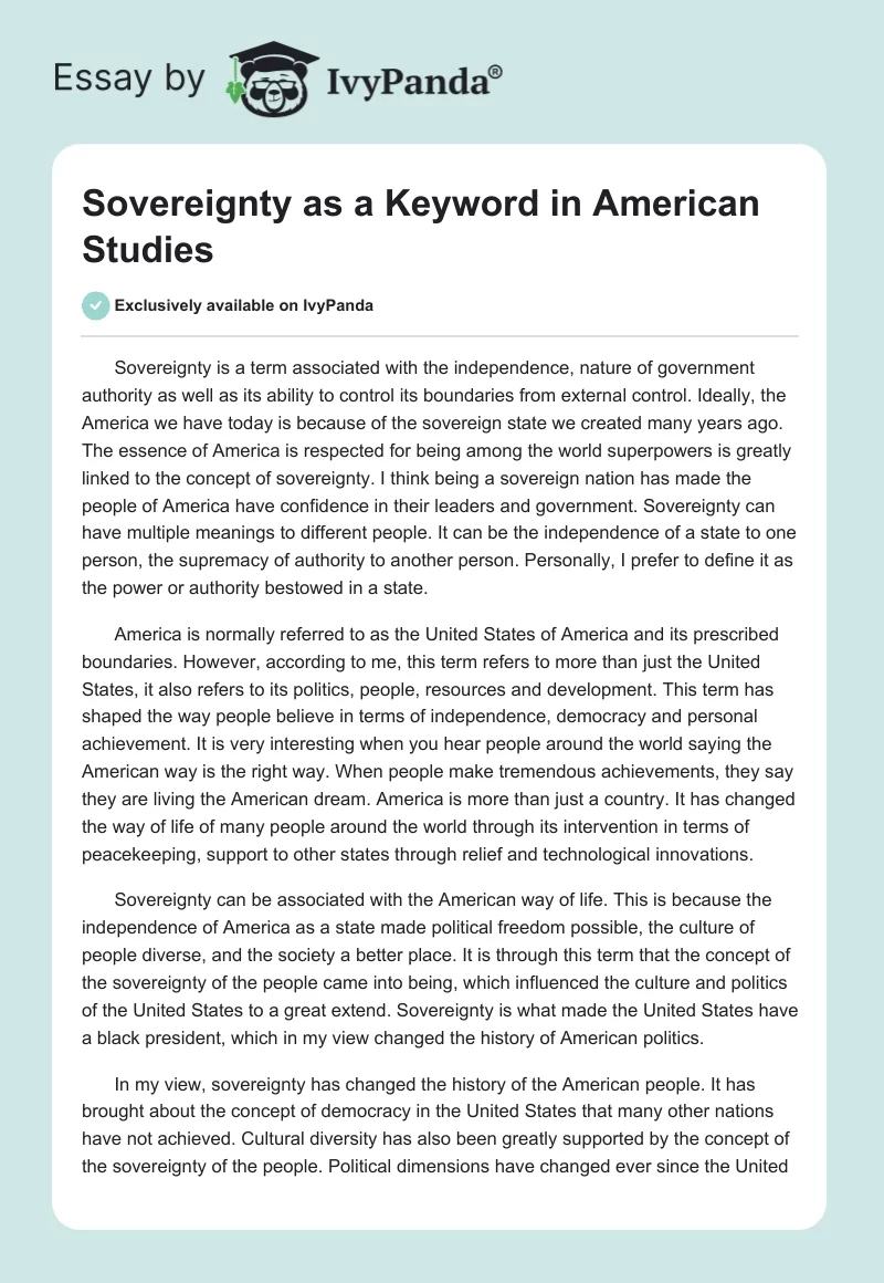 Sovereignty as a Keyword in American Studies. Page 1