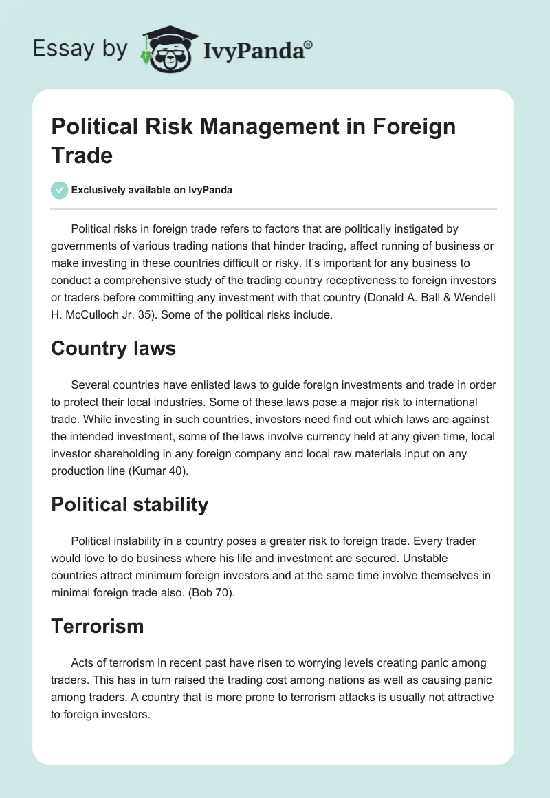 Political Risk Management in Foreign Trade. Page 1