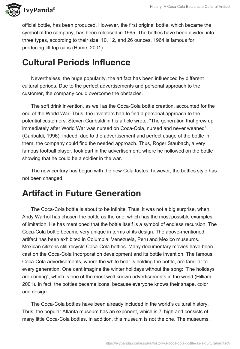 History. A Coca-Cola Bottle as a Cultural Artifact. Page 2