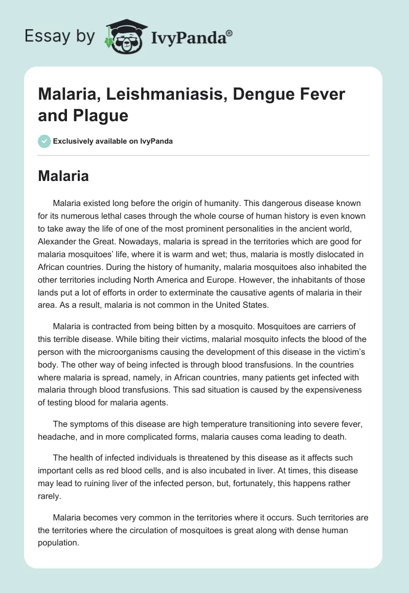 Malaria, Leishmaniasis, Dengue Fever and Plague. Page 1