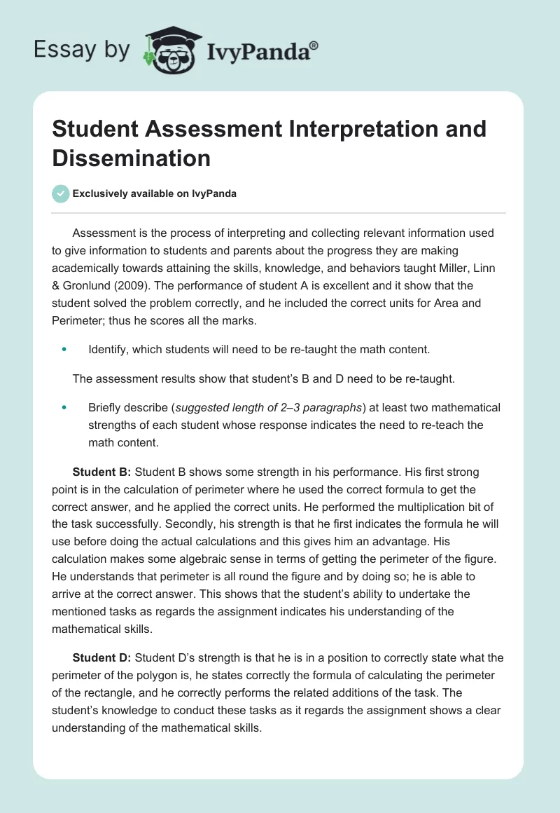 Student Assessment Interpretation and Dissemination. Page 1