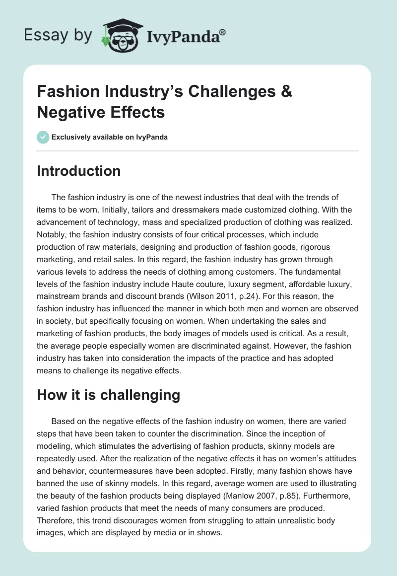 Fashion Industry’s Challenges & Negative Effects. Page 1