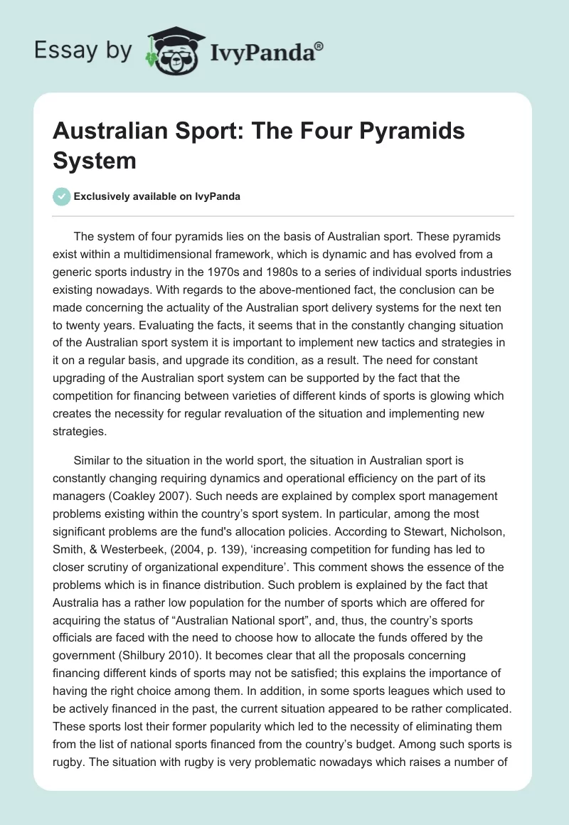 Australian Sport: The Four Pyramids System. Page 1